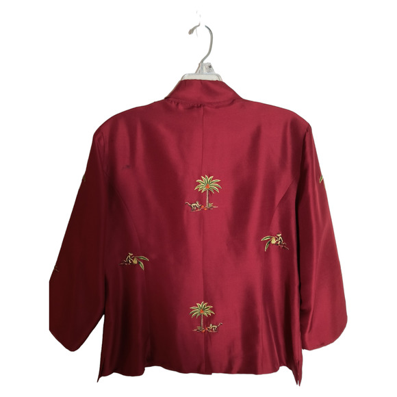 Silk Land Silk Blouse Women's 16 Red Button Down Embroidered Beaded Long Sleeve - Picture 2 of 13